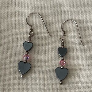 Heart-Shaped Black and Pink Earrings